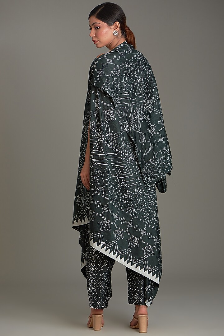 Bottle Green Mulberry Silk Printed Tunic Set by Divyam Mehta at Pernia's Pop Up Shop