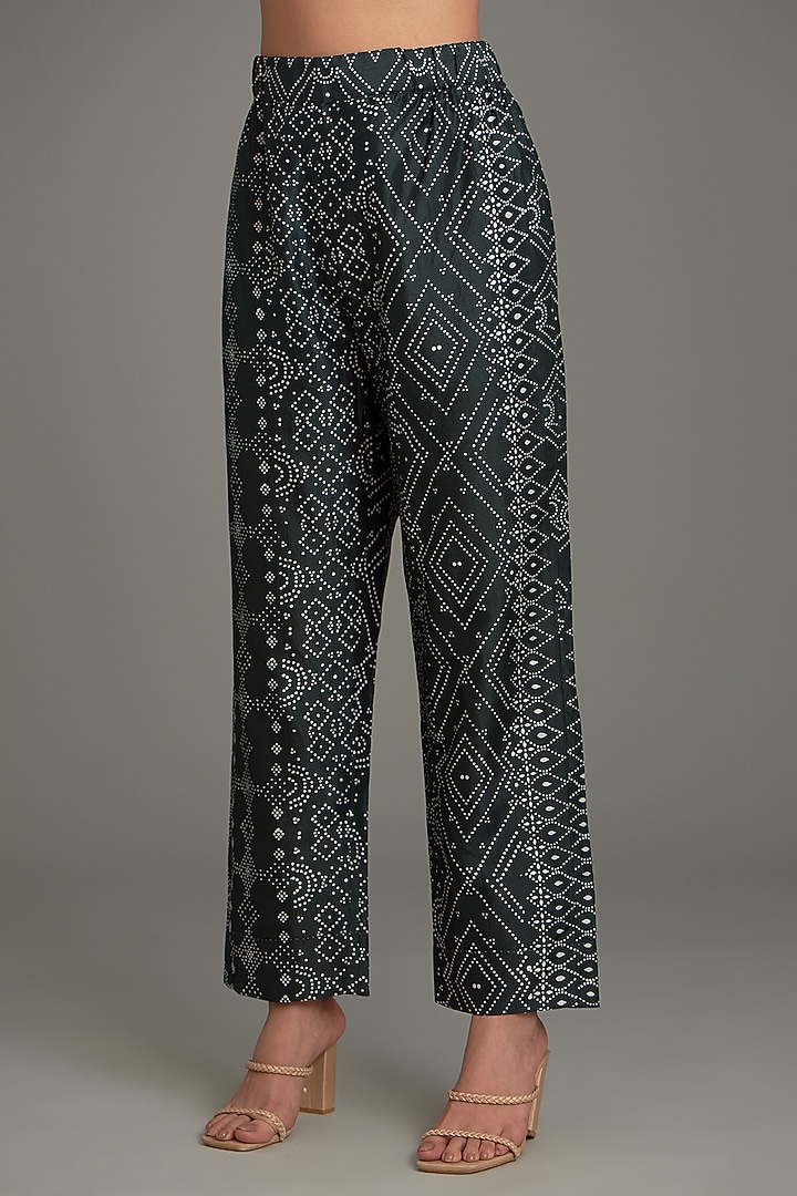 Bottle Green Mulberry Silk Printed Tunic Set by Divyam Mehta at Pernia's Pop Up Shop