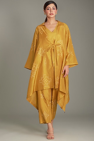 Mustard Mulberry Bandhani Co-Ord Set by Divyam Mehta