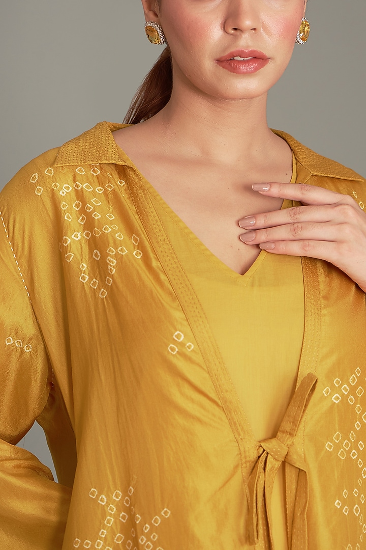 Mustard Mulberry Bandhani Co-Ord Set by Divyam Mehta at Pernia's Pop Up Shop