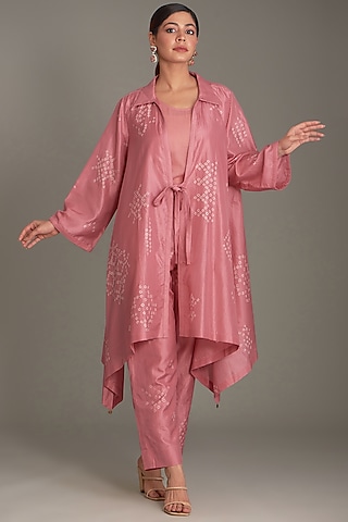 Coral Mulberry Bandhani Co-Ord Set by Divyam Mehta