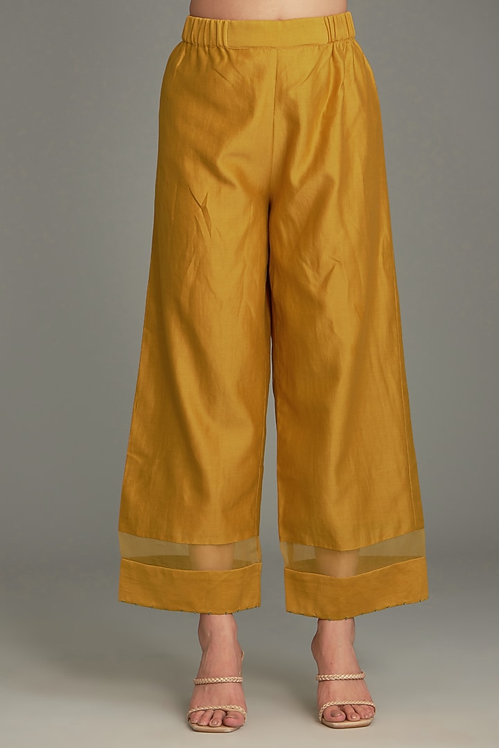 Mustard Mulberry Silk Kurta Set by Divyam Mehta at Pernia's Pop Up Shop