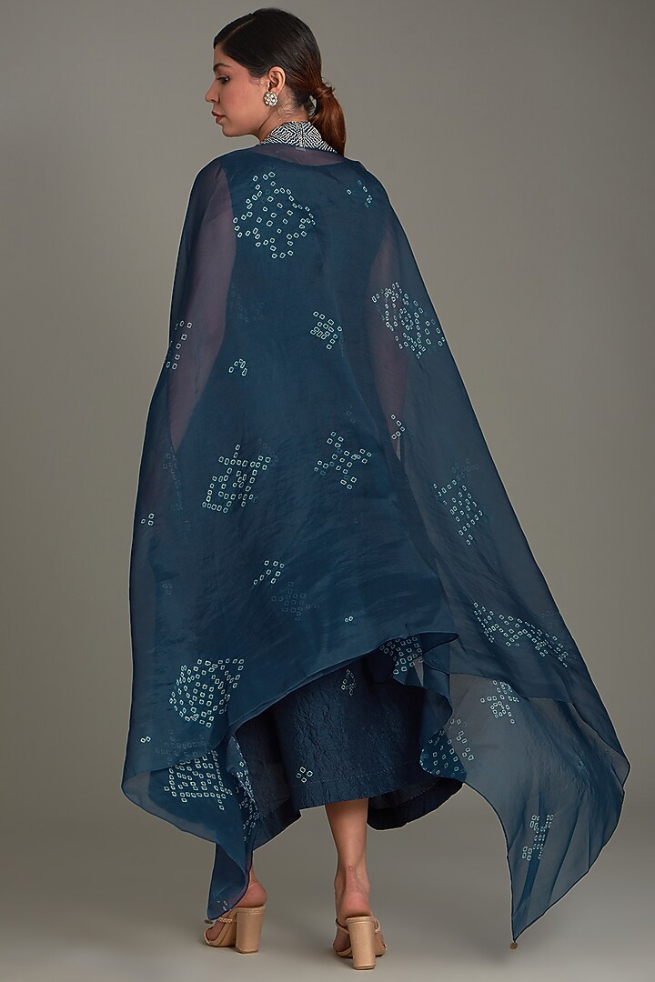 Blue Mulberry Silk Bandhani Jacket Cocktail Dress by Divyam Mehta at Pernia's Pop Up Shop