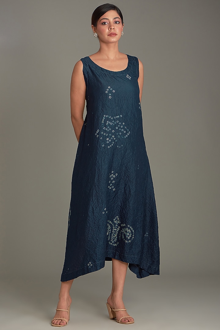 Blue Mulberry Silk Bandhani Jacket Cocktail Dress by Divyam Mehta at Pernia's Pop Up Shop