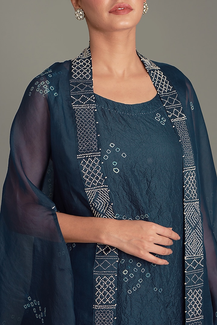 Blue Mulberry Silk Bandhani Jacket Cocktail Dress by Divyam Mehta at Pernia's Pop Up Shop