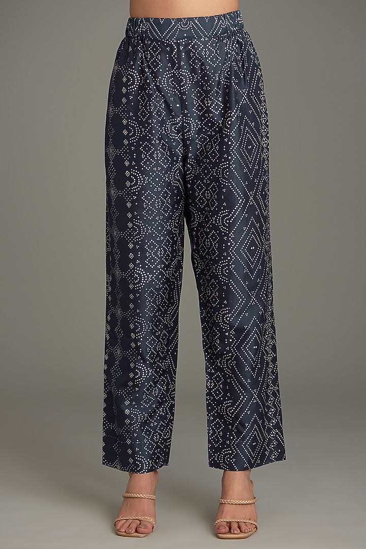 Blue Mulberry Silk Printed Tunic Set by Divyam Mehta at Pernia's Pop Up Shop