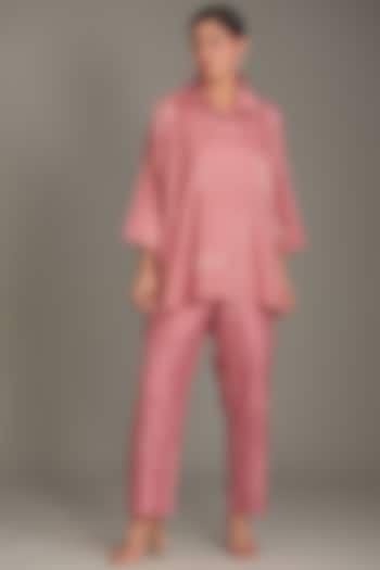 Coral Mulberry Silk Bandhani Shirt by Divyam Mehta at Pernia's Pop Up Shop