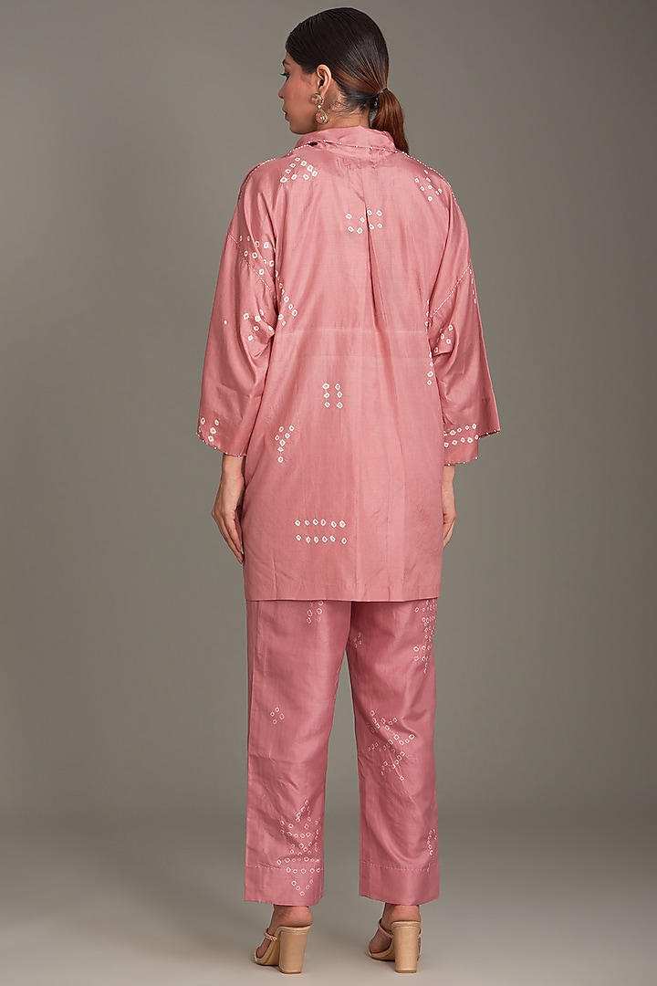 Coral Mulberry Silk Bandhani Shirt by Divyam Mehta at Pernia's Pop Up Shop
