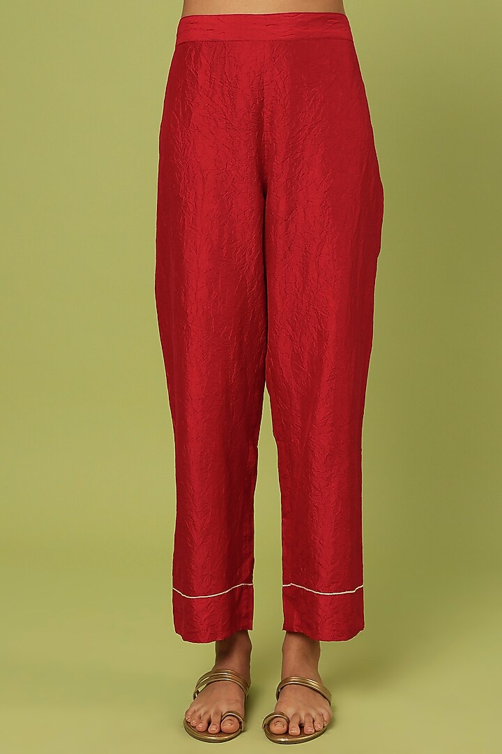 Red Mulberry Silk Kurta Set by Divyam Mehta at Pernia's Pop Up Shop