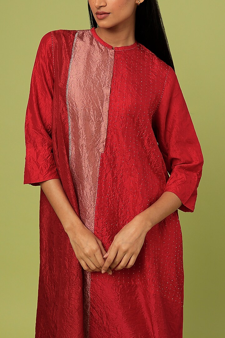 Red Mulberry Silk Kurta Set by Divyam Mehta at Pernia's Pop Up Shop