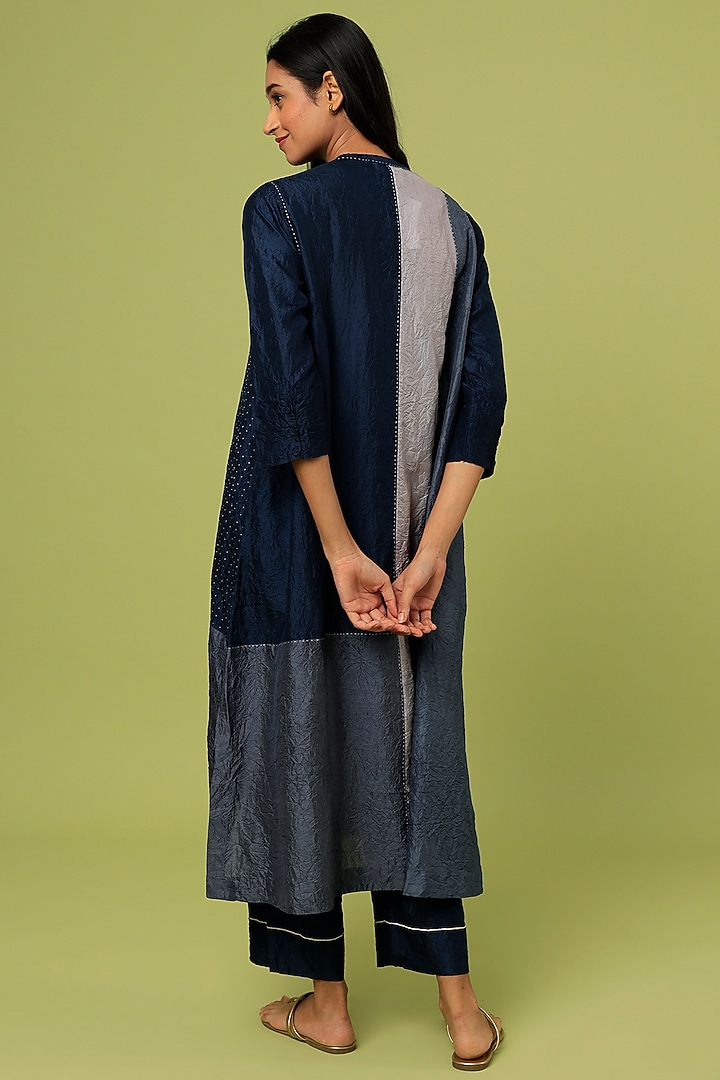 Blue Mulberry Silk Kurta Set by Divyam Mehta at Pernia's Pop Up Shop