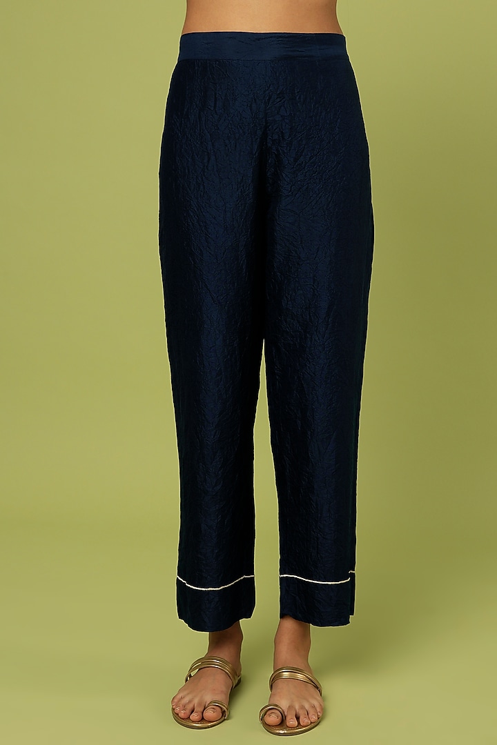 Blue Mulberry Silk Kurta Set by Divyam Mehta at Pernia's Pop Up Shop