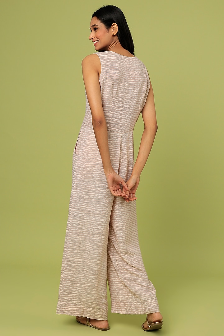 Beige Printed Jumpsuit by Divyam Mehta at Pernia's Pop Up Shop