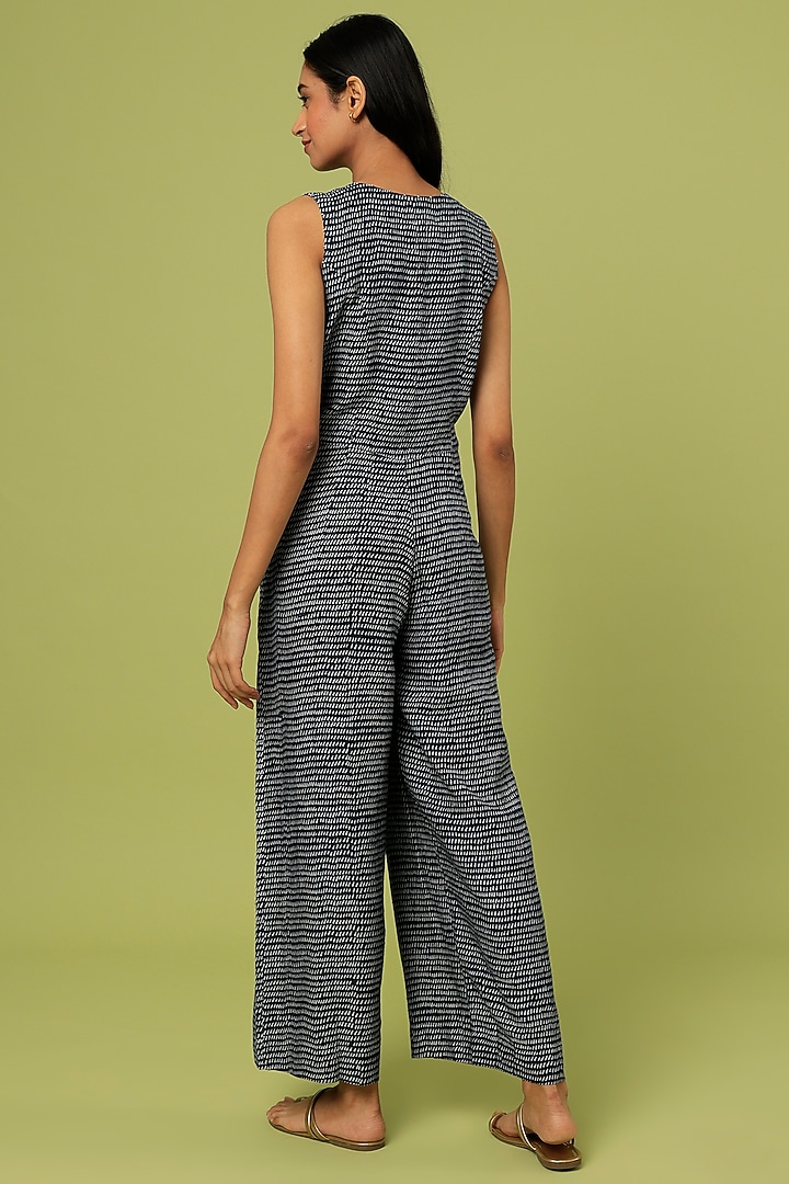 Midnight Blue Printed Jumpsuit by Divyam Mehta at Pernia's Pop Up Shop