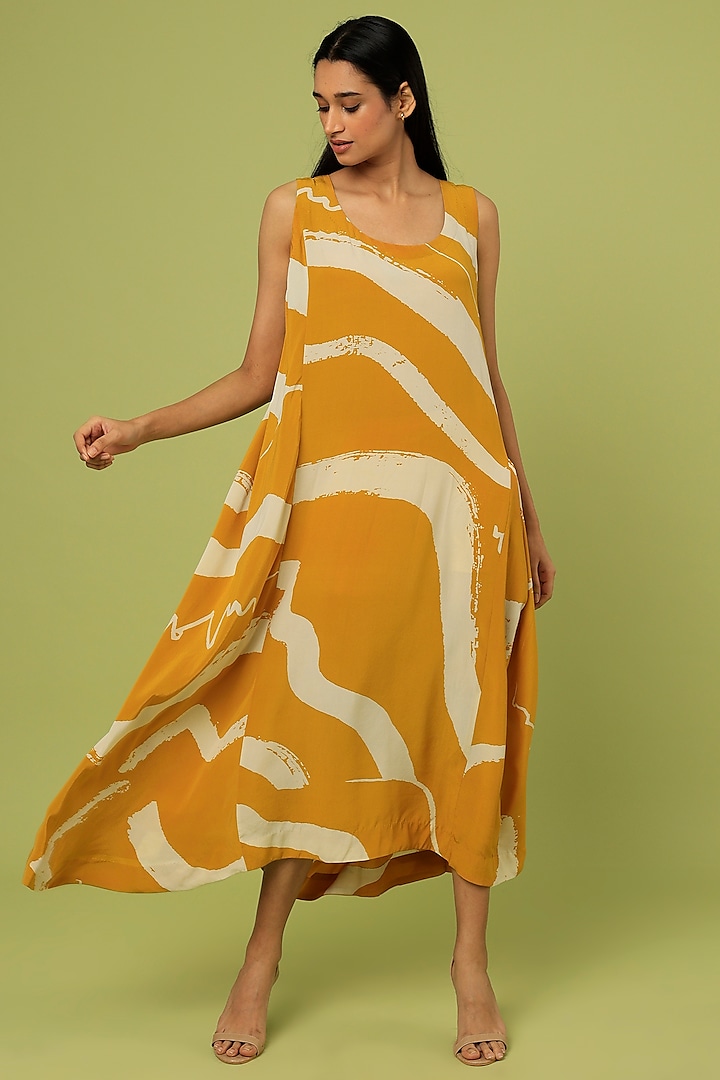 Mustard Printed Dress by Divyam Mehta at Pernia's Pop Up Shop