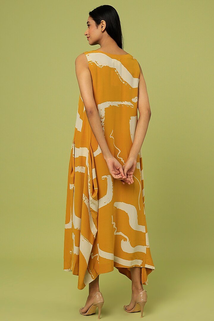 Mustard Printed Vacation Dress by Divyam Mehta at Pernia's Pop Up Shop