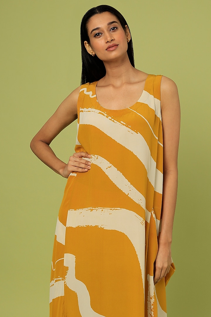 Mustard Printed Vacation Dress by Divyam Mehta at Pernia's Pop Up Shop