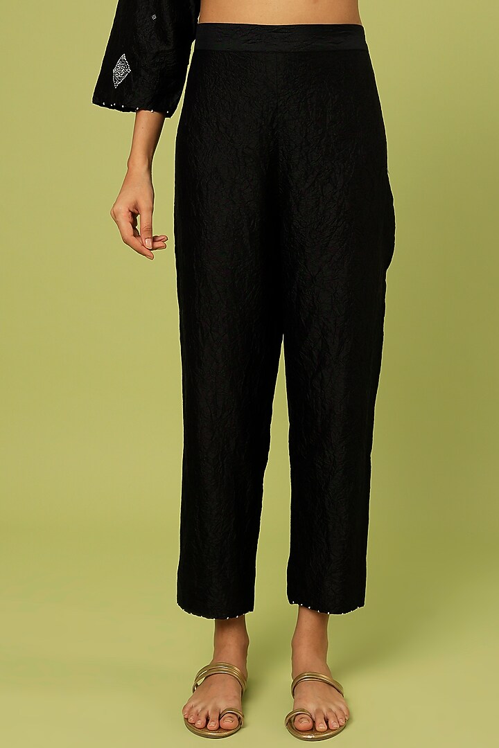 Black Mulberry Silk Kurta Set by Divyam Mehta at Pernia's Pop Up Shop