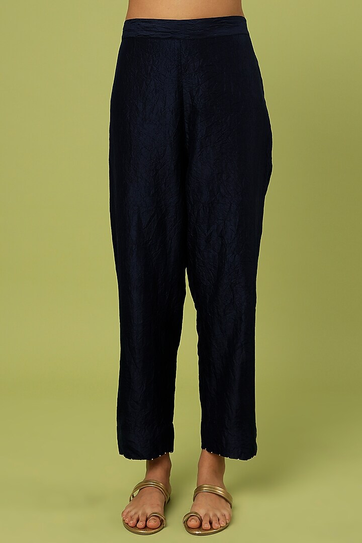 Midnight Blue Mulberry Silk Kurta Set by Divyam Mehta at Pernia's Pop Up Shop