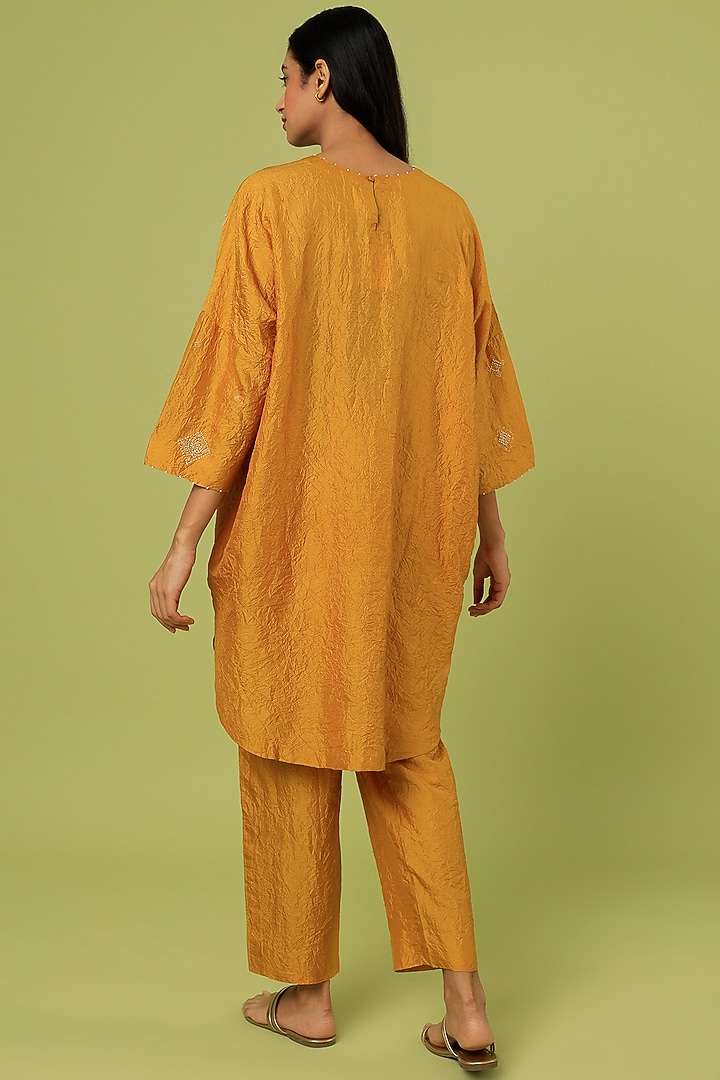 Mustard Mulberry Silk Kurta Set by Divyam Mehta at Pernia's Pop Up Shop