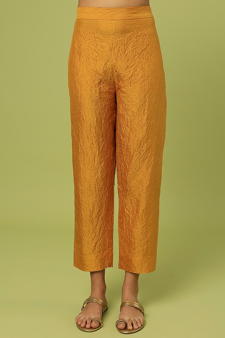 Mustard Mulberry Silk Kurta Set by Divyam Mehta at Pernia's Pop Up Shop