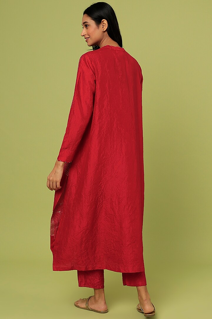 Red Mulberry Silk Kurta Set by Divyam Mehta at Pernia's Pop Up Shop