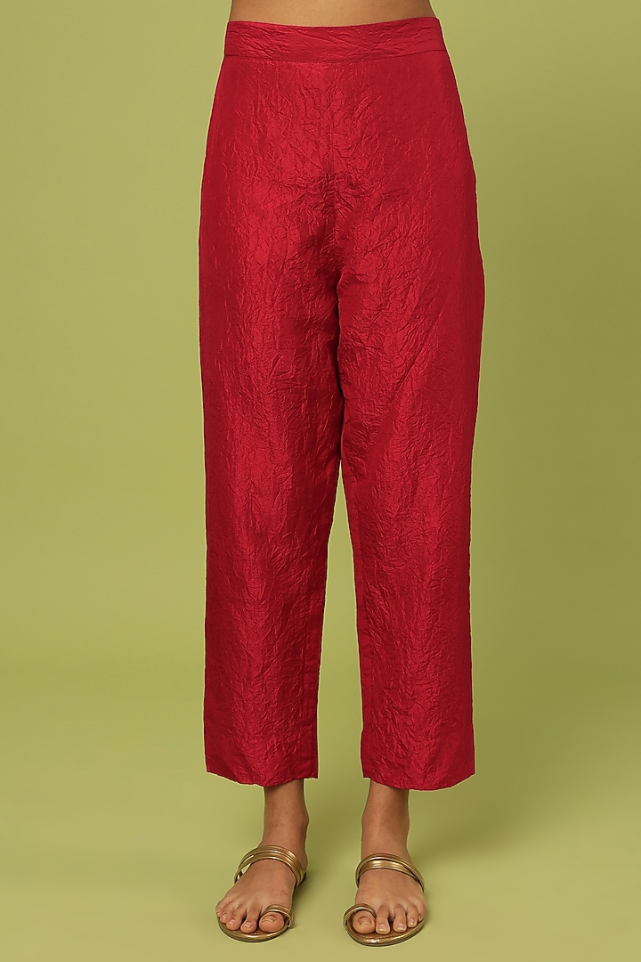 Red Mulberry Silk Kurta Set by Divyam Mehta at Pernia's Pop Up Shop