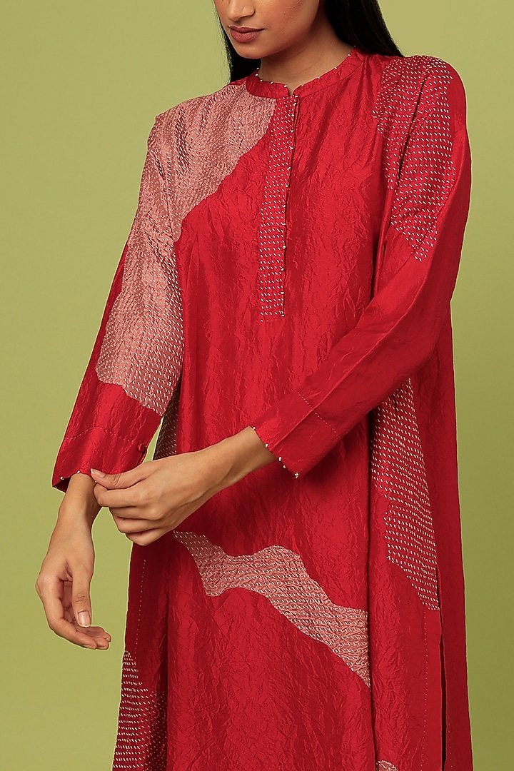 Red Mulberry Silk Kurta Set by Divyam Mehta at Pernia's Pop Up Shop