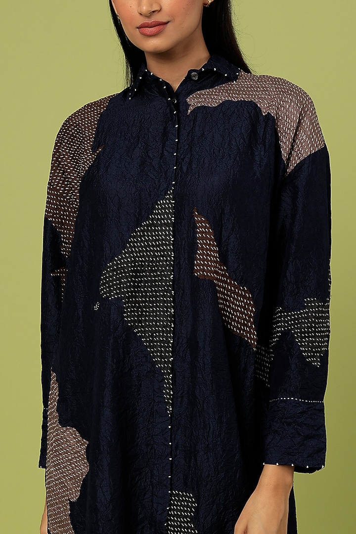 Midnight Blue Kurta Set In Mulberry Silk by Divyam Mehta at Pernia's Pop Up Shop