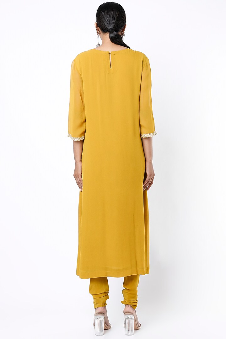 Sarson Yellow Aari Embroidered Kurta Set by Divyam Mehta at Pernia's Pop Up Shop