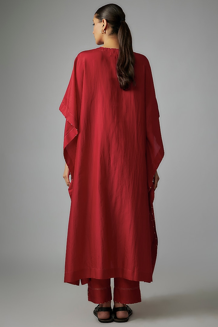 Red Mulberry Silk Embroidered Kaftan Set by Divyam Mehta at Pernia's Pop Up Shop