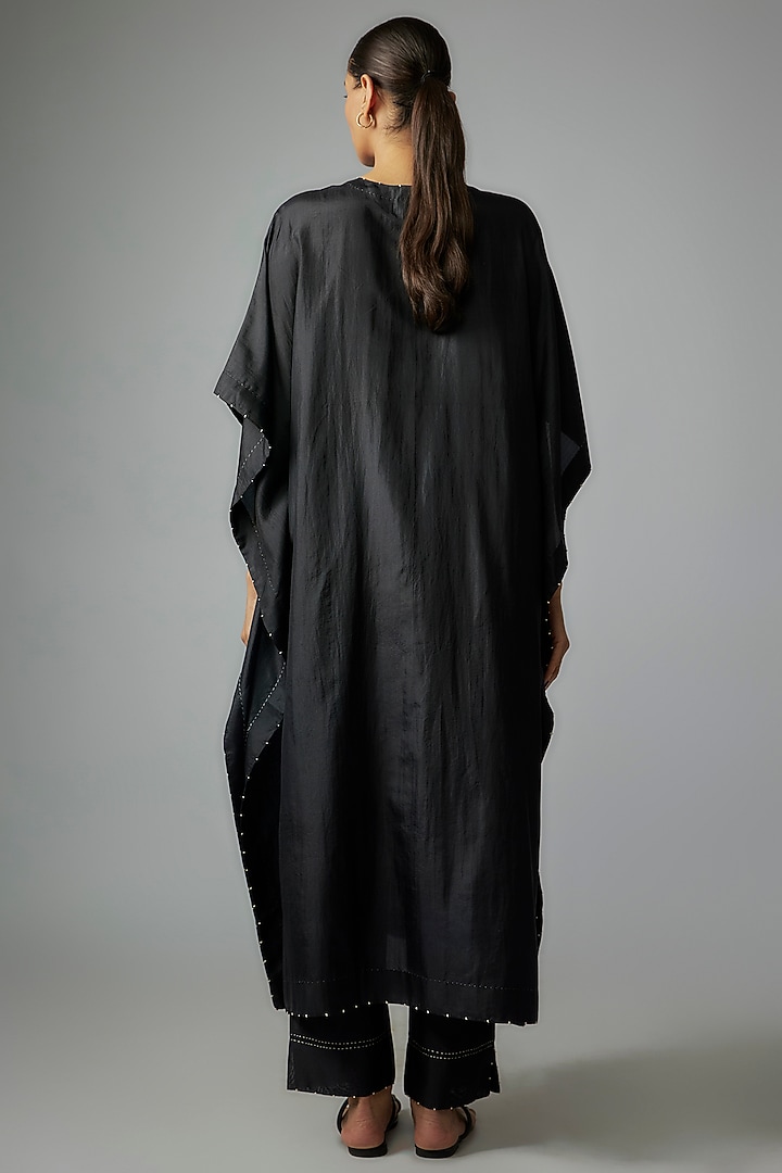 Black Mulberry Silk Embroidered Kaftan Set by Divyam Mehta at Pernia's Pop Up Shop