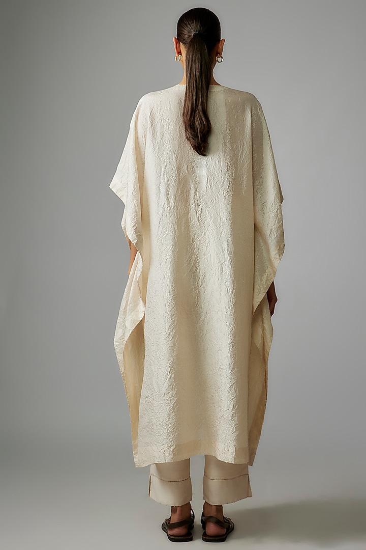 Ivory Mulberry Silk Mirror Embroidered Kaftan Set by Divyam Mehta at Pernia's Pop Up Shop