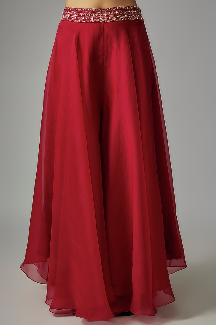 Red Mulberry Silk Hand-Dyed Bandhani Embroidered Cape Set by Divyam Mehta at Pernia's Pop Up Shop