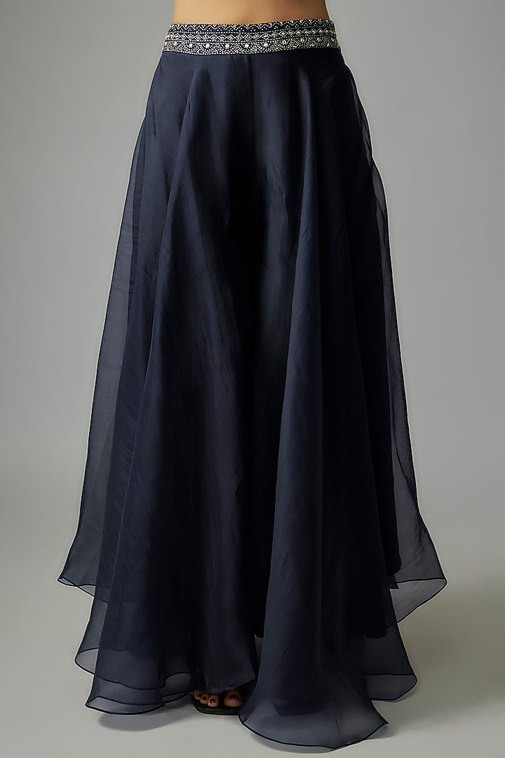 Dark Indigo Mulberry Silk Hand-Dyed Bandhani Embroidered Cape Set by Divyam Mehta at Pernia's Pop Up Shop