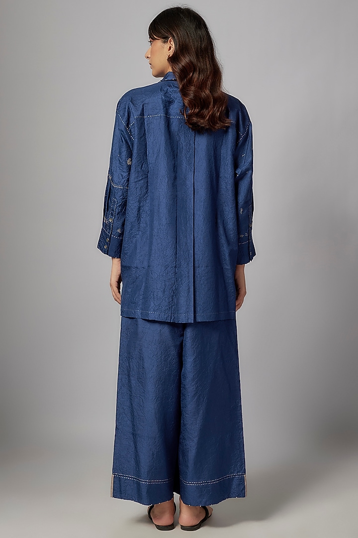 Blue Mulberry Silk Embroidered Co-Ord Set by Divyam Mehta at Pernia's Pop Up Shop