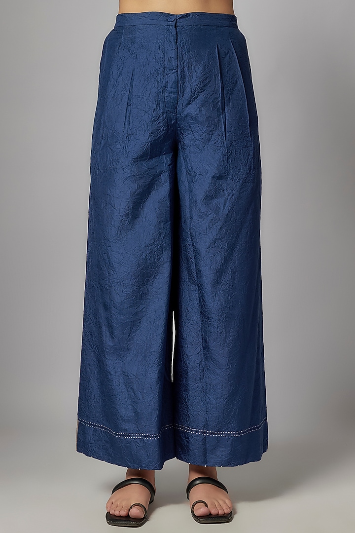 Blue Mulberry Silk Embroidered Co-Ord Set by Divyam Mehta at Pernia's Pop Up Shop