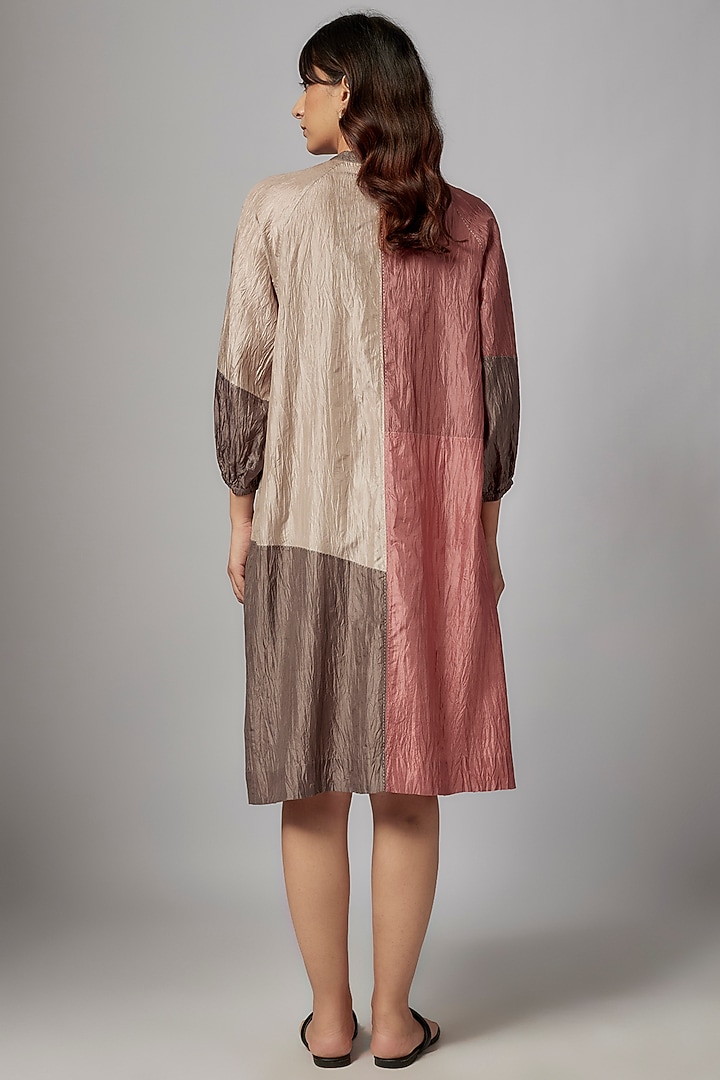 Pink Mulberry Silk Color Blocked Midi Vacation Dress by Divyam Mehta at Pernia's Pop Up Shop