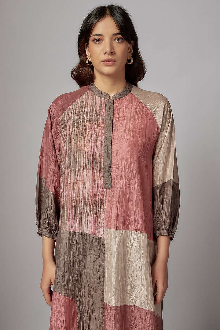 Pink Mulberry Silk Color Blocked Midi Vacation Dress by Divyam Mehta at Pernia's Pop Up Shop