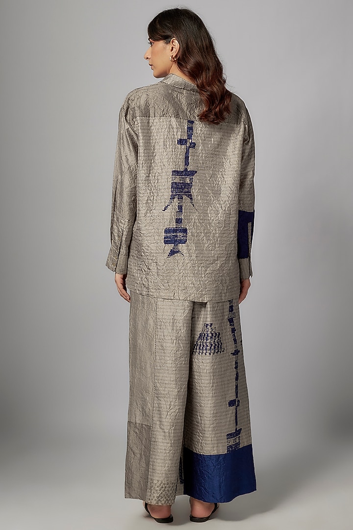 Grey Mulberry Silk Moroccan Printed Co-Ord Set by Divyam Mehta at Pernia's Pop Up Shop