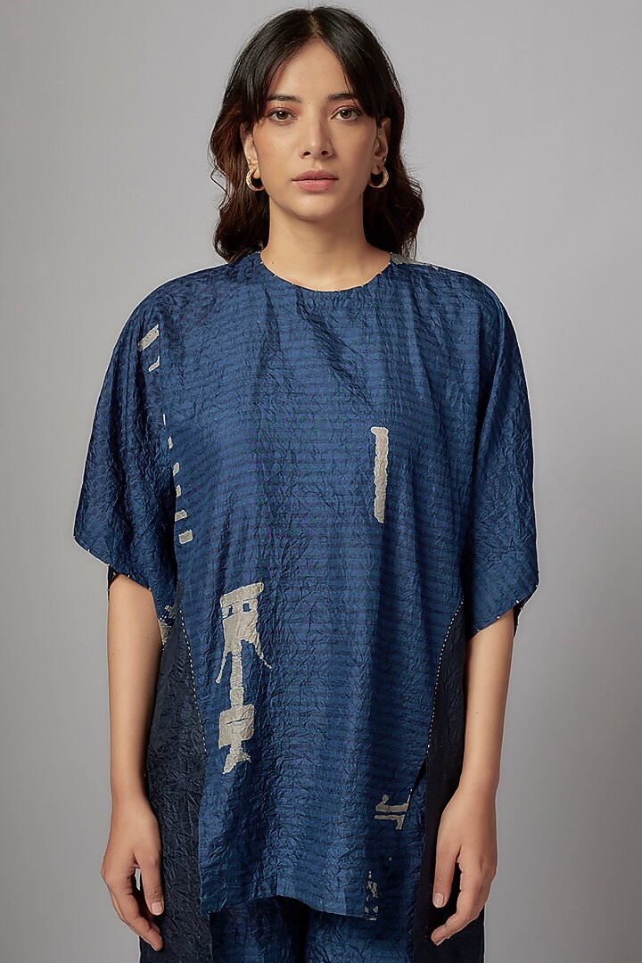Indigo Mulberry Silk Moroccan Printed Co-Ord Set by Divyam Mehta at Pernia's Pop Up Shop