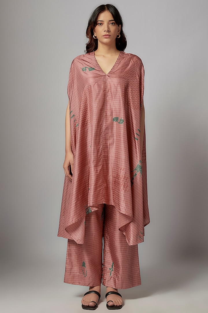 Pink Mulberry Silk Pant Set by Divyam Mehta