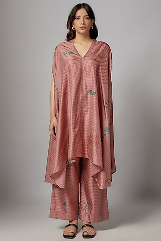 Pink Mulberry Silk Pant Set by Divyam Mehta