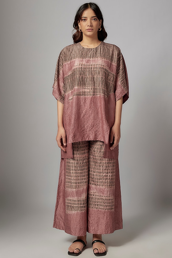 Pink Mulberry Silk Hand-Dyed Shibori Co-Ord Set by Divyam Mehta at Pernia's Pop Up Shop