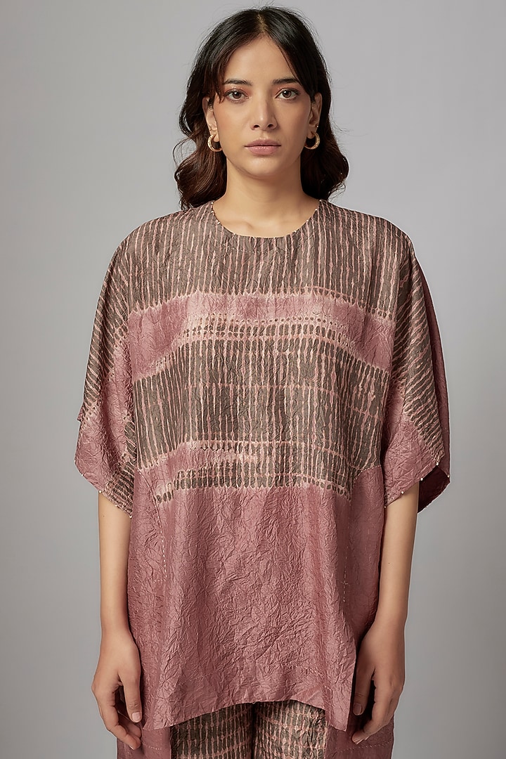 Pink Mulberry Silk Hand-Dyed Shibori Co-Ord Set by Divyam Mehta at Pernia's Pop Up Shop
