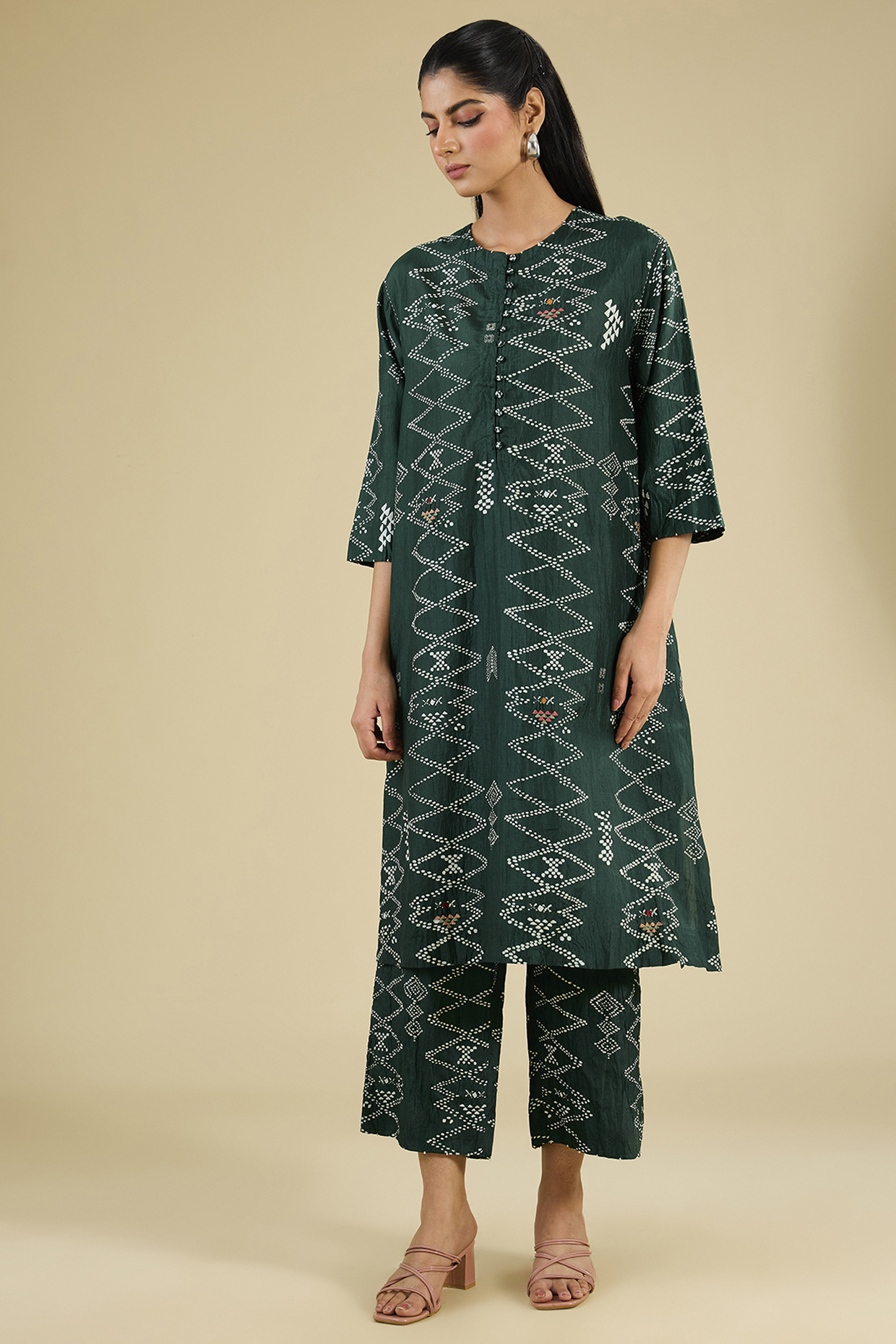 Amazon Green Mulberry Silk Block Printed Kurta Set by Divyam Mehta at Pernia's Pop Up Shop