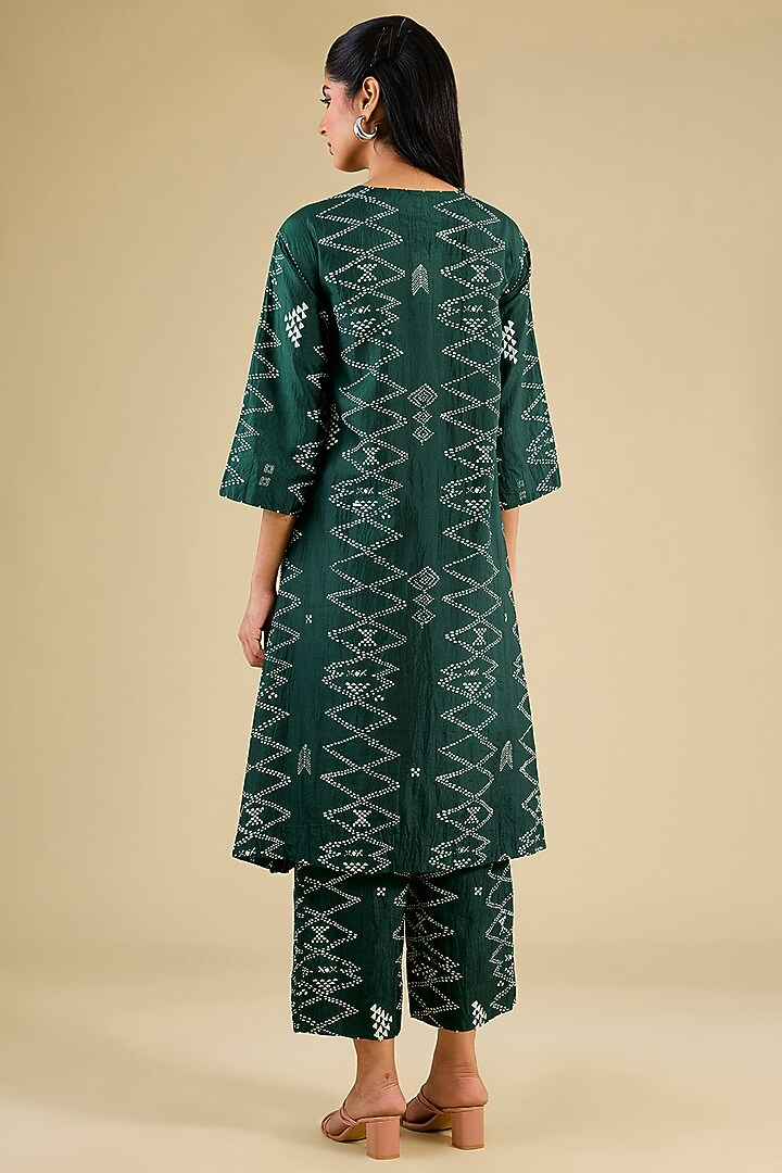 Amazon Green Mulberry Silk Block Printed Kurta Set by Divyam Mehta at Pernia's Pop Up Shop