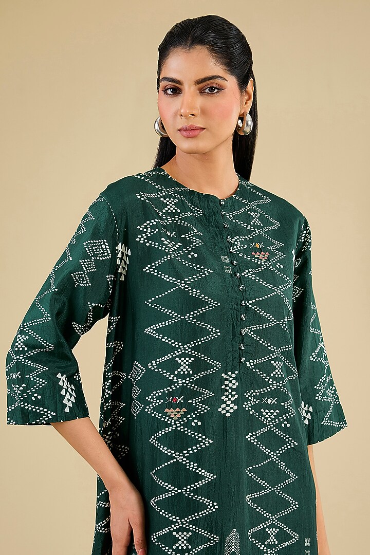 Amazon Green Mulberry Silk Block Printed Kurta Set by Divyam Mehta at Pernia's Pop Up Shop