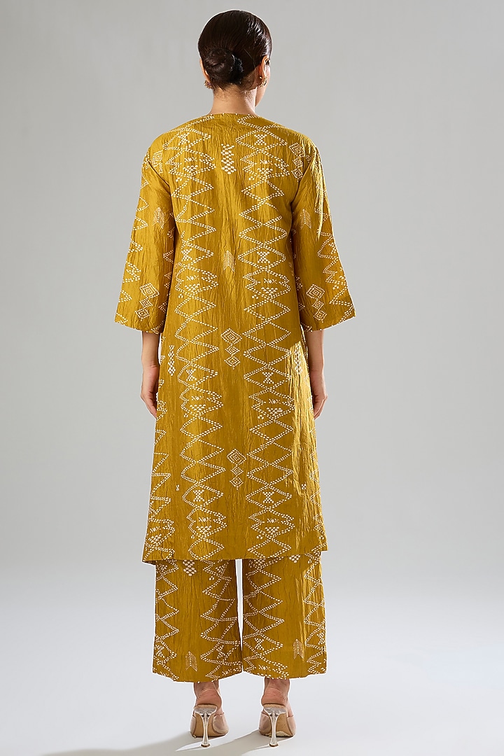 Yellow Mulberry Silk Block Printed Kurta Set by Divyam Mehta at Pernia's Pop Up Shop