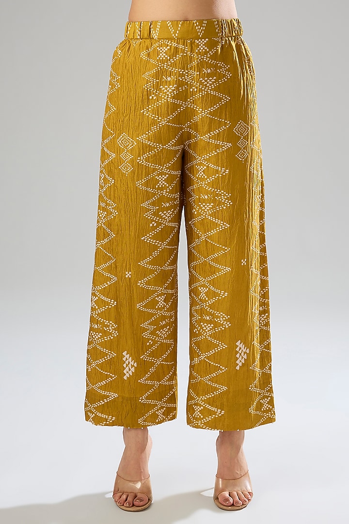 Yellow Mulberry Silk Block Printed Kurta Set by Divyam Mehta at Pernia's Pop Up Shop